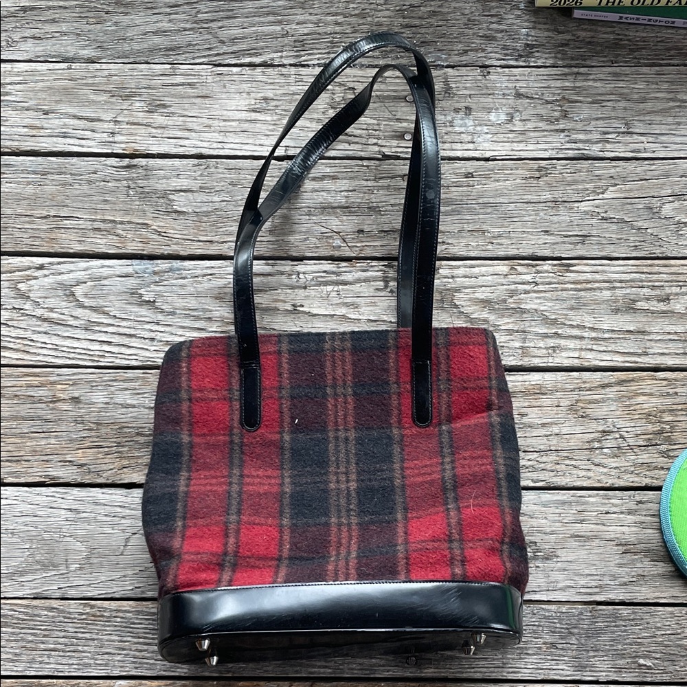 Eddie Bauer Red and Black Plaid Tote with Black Trim